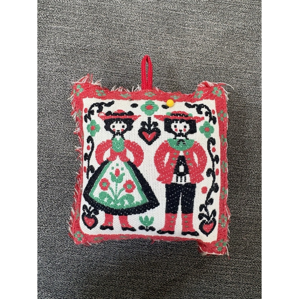 Vintage Austrian Tapestry Pin Cushion Folk Art‎ Style